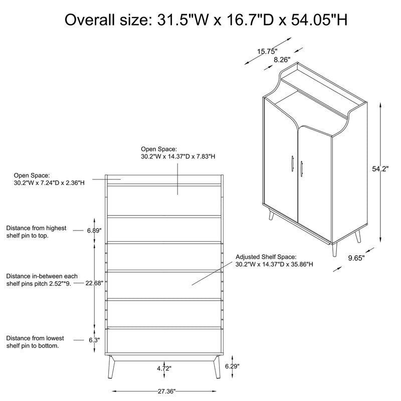 Marlowence Chic Black with Gold 15-Pair Double-Door Shoe Cabinet