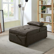 Right angled transitional dark gray fabric convertible ottoman in a living room with accessories