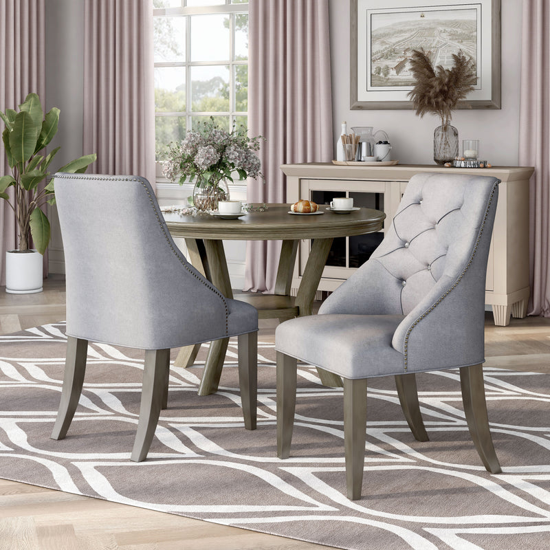 Solis Contemporary Tufted Flannelette Silver Wingback Dining Chair (Set of 2)