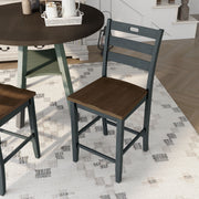 Antique grey ladderback counter height chair against a white background.