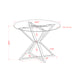 Line drawing modern glam dining table with included dimensions on a white background