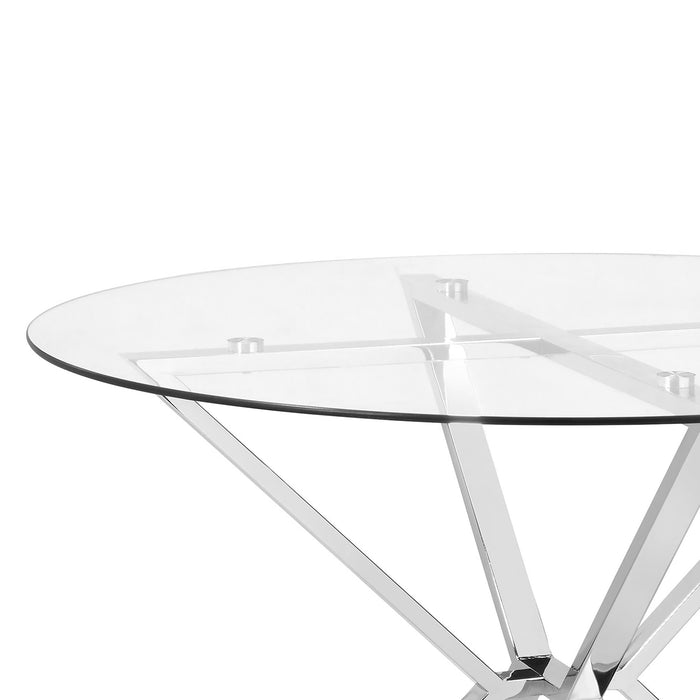 Front-facing close-up modern glam dining table top and upper base on a white background