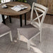 Overhead view contemporary antique white side chair with gray fabric with accessories