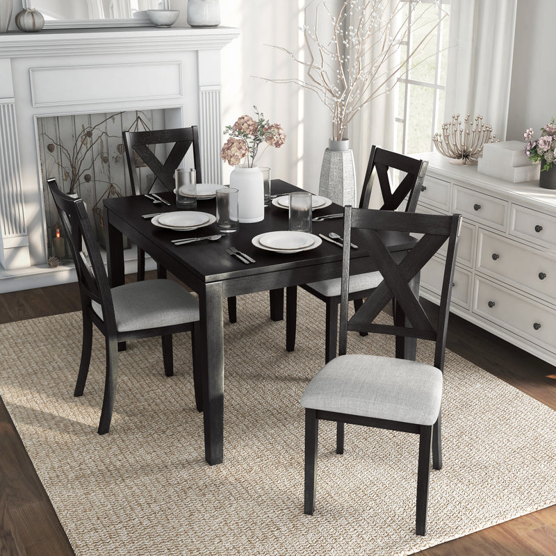 Socarra Black X-Back & Light Grey Tan Fabric 5-Piece Dining Set