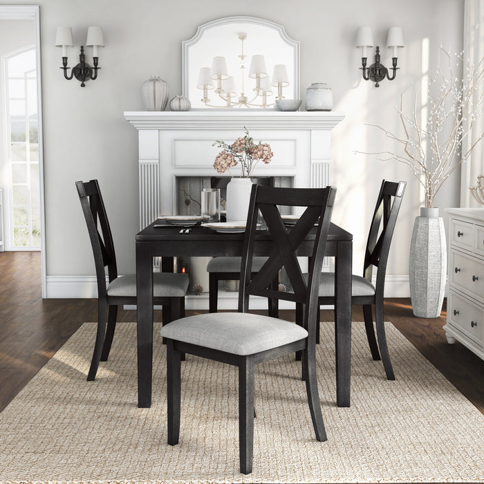 Socarra Black X-Back & Light Grey Tan Fabric 5-Piece Dining Set