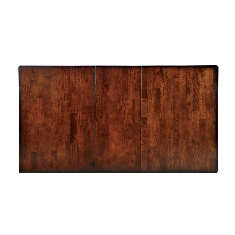 Top view rectangular wood dining table with an extension leaf on a white background