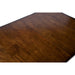 Right-angled top view rectangular wood dining table with grain details on a white background