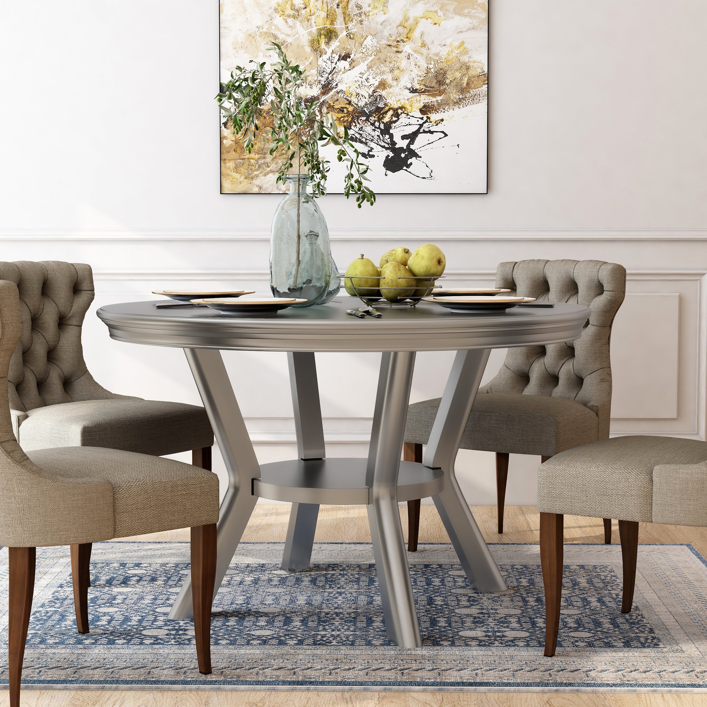 Quincy Champagne Silver Round 48-inch Dining Table (Seats 4) — 24/7