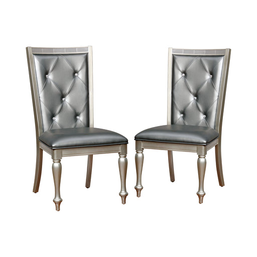 Arynah Silver & Grey Leatherette Button-Tufted Dining Chairs, Set of 2