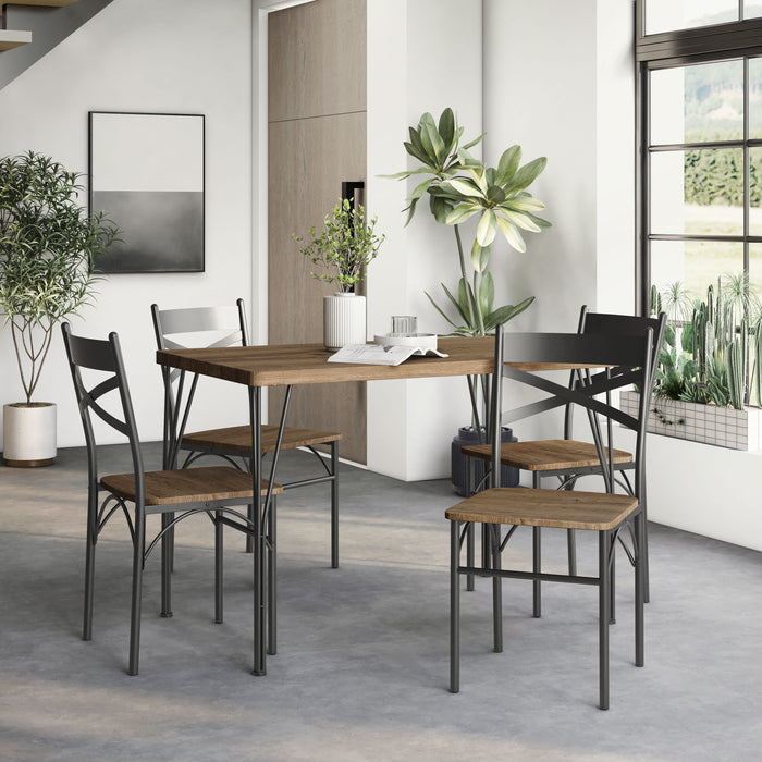 Gallio Grey Wood and Dark Bronze Metal Compact 5-Piece Dining Set