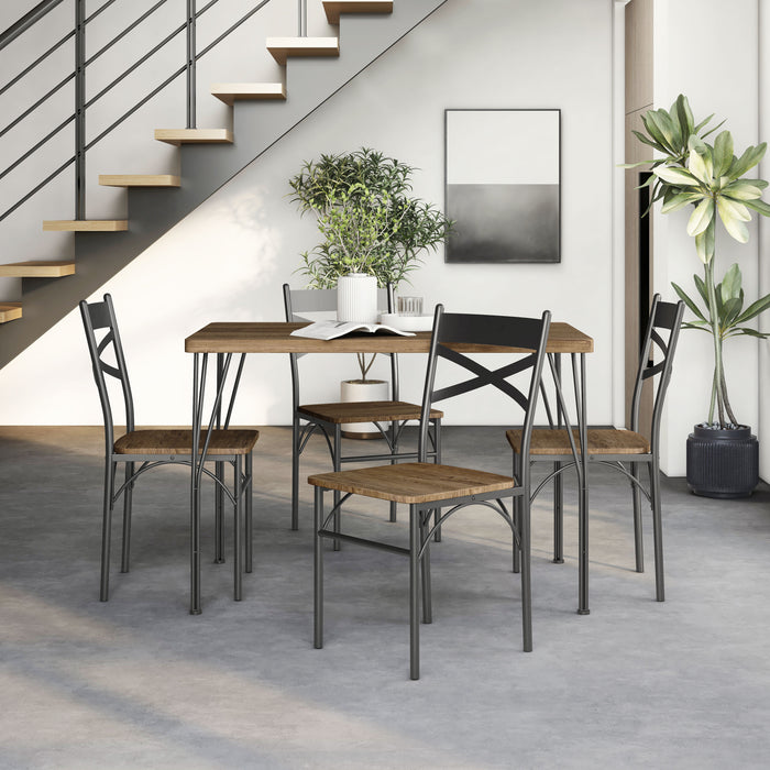 Gallio Grey Wood and Dark Bronze Metal Compact 5-Piece Dining Set