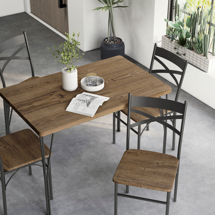 Gallio Grey Wood and Dark Bronze Metal Compact 5-Piece Dining Set