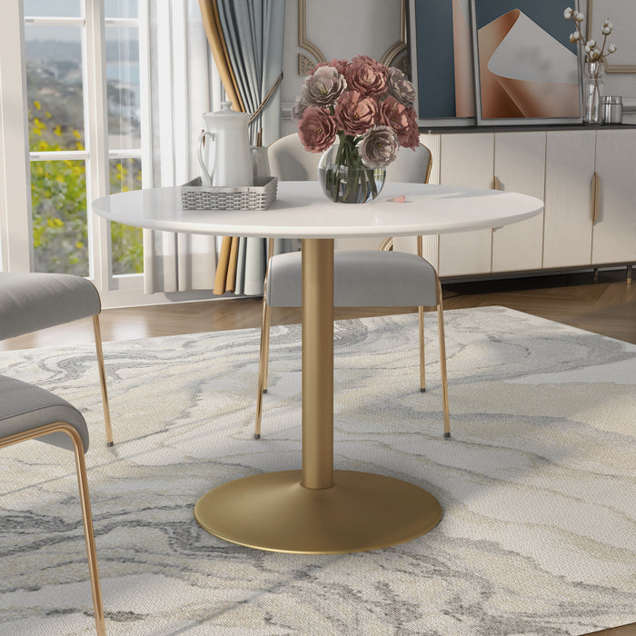 Chanice High Gloss & Gold Coated Disk Base 42-inch Round Dining Table