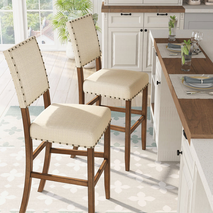 Ambrosia Off-White Nailhead Trim Bar Height Dining Chairs, Set of 2