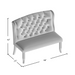 Line drawing for ambrosia transitional nailhead trim fabric loveseat dining bench on a white background with dimensions