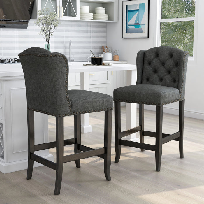 Ambrosia Button-Tufted Fabric Wingback Counter Height Chairs, Set of 2