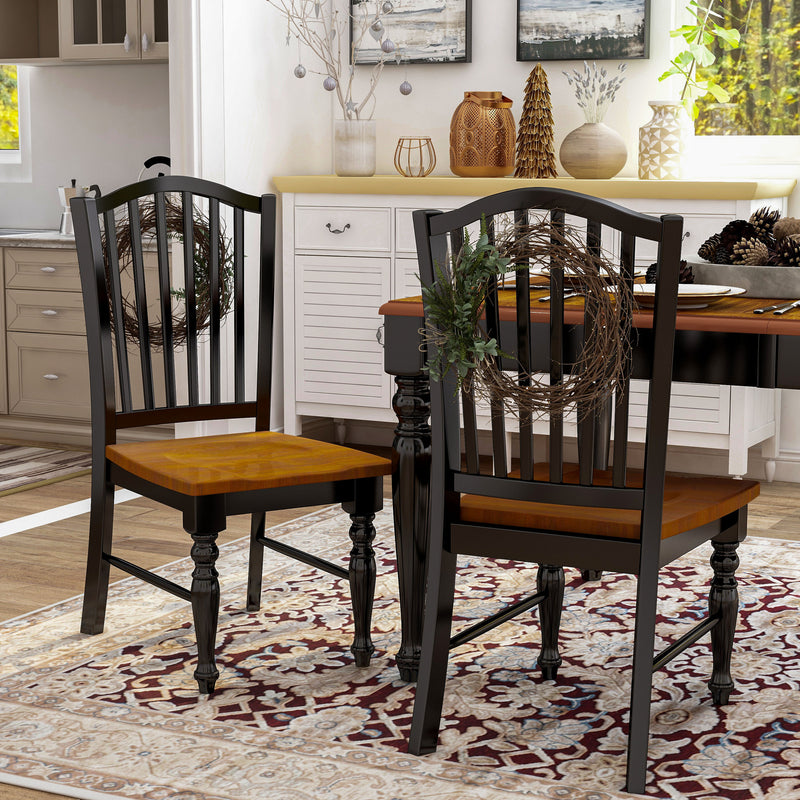 Mayville Black & Antique Oak Slatted Back Dining Chairs (Set of 2)