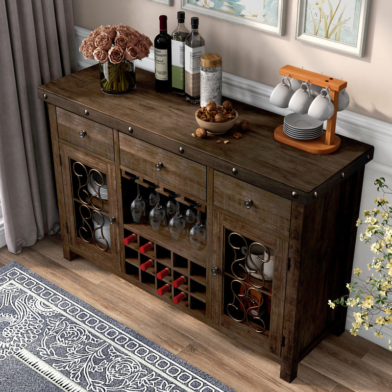 Gulliver Traditional Multi-Storage Dining Server, Rustic Walnut