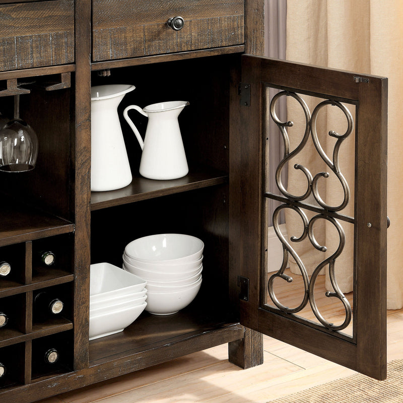 Gulliver Traditional Multi-Storage Dining Server, Rustic Walnut