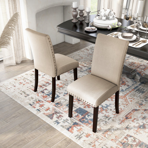 Camille Off-White Fabric Nailhead Trim Parsons Dining Chairs, Set of 2