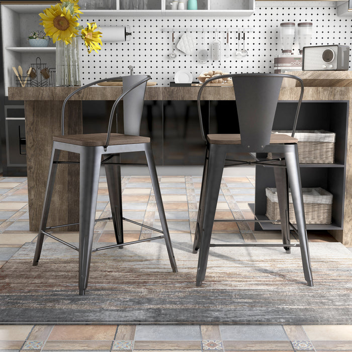 Devoe Urban Grey Metal and Wood Counter Height Dining Chairs, Set of 2