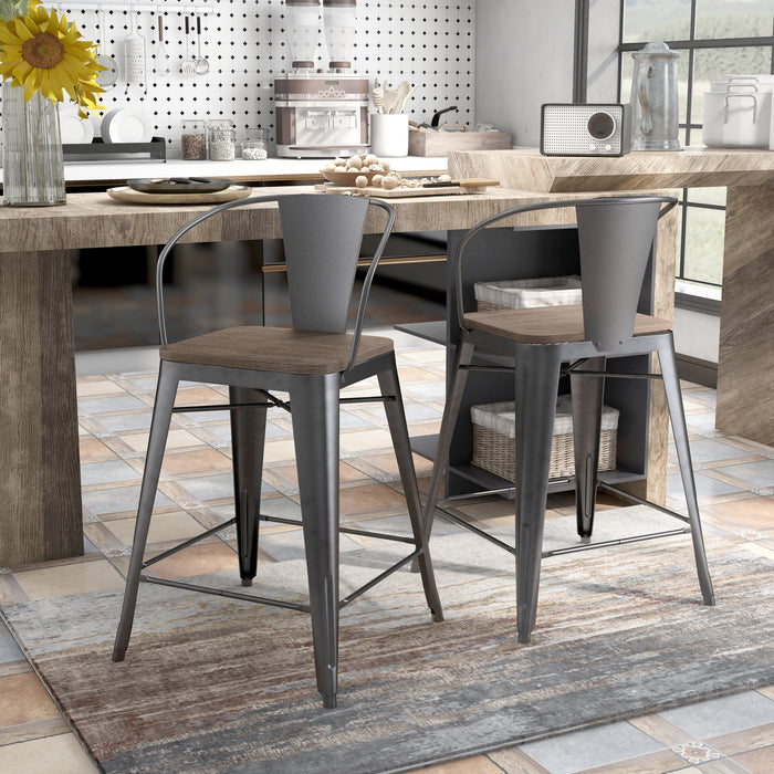 Devoe Urban Grey Metal and Wood Counter Height Dining Chairs, Set of 2