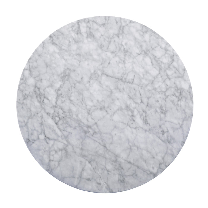 Front-facing top view faux marble dining table top detail on a white background