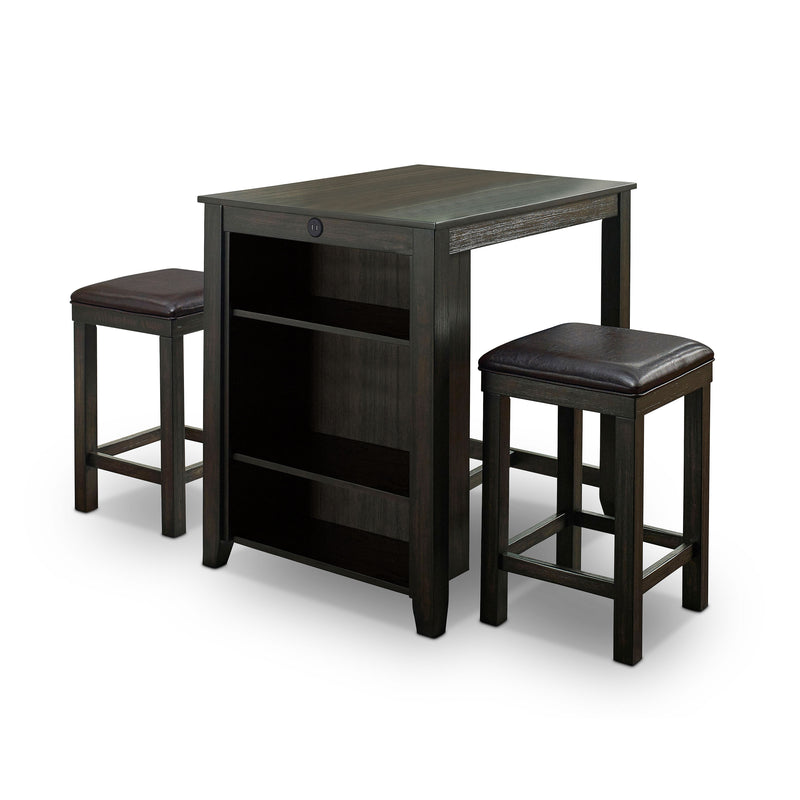 Jaxson Compact 3-Piece Island Set with Leatherette Stools & USB Ports