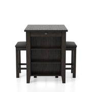 Jaxson Compact 3-Piece Island Set with Leatherette Stools & USB Ports