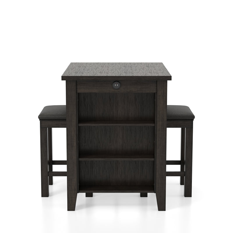 Jaxson Compact 3-Piece Island Set with Leatherette Stools & USB Ports