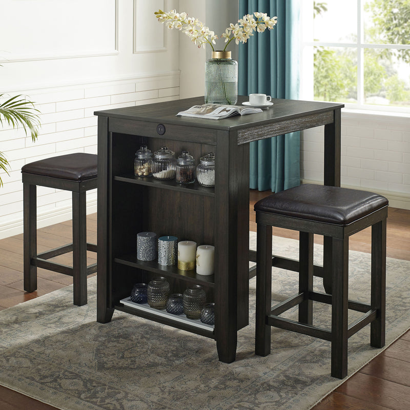 Jaxson Compact 3-Piece Island Set with Leatherette Stools & USB Ports