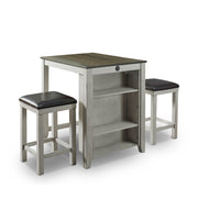 Jaxson Compact 3-Piece Island Set with Leatherette Stools & USB Ports