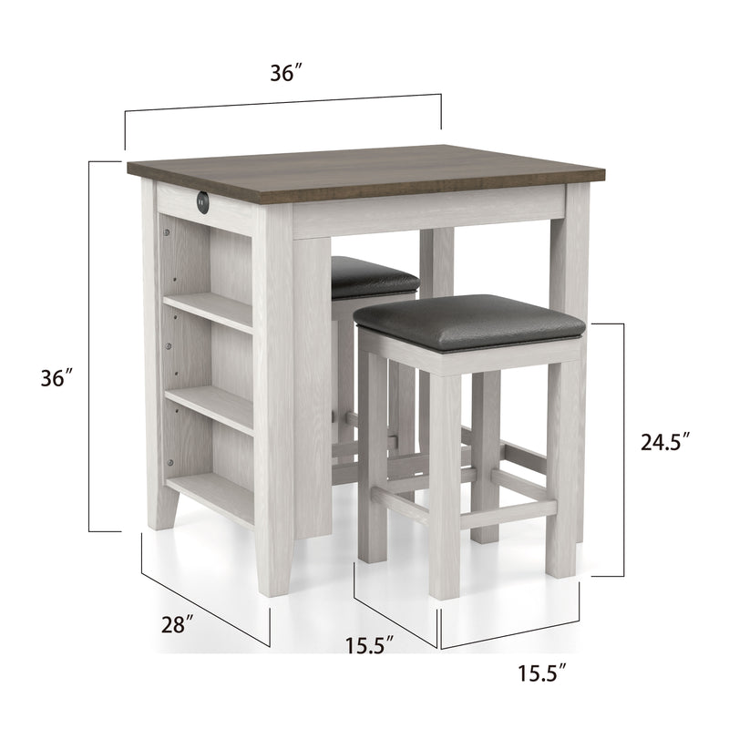 Jaxson Compact 3-Piece Island Set with Leatherette Stools & USB Ports