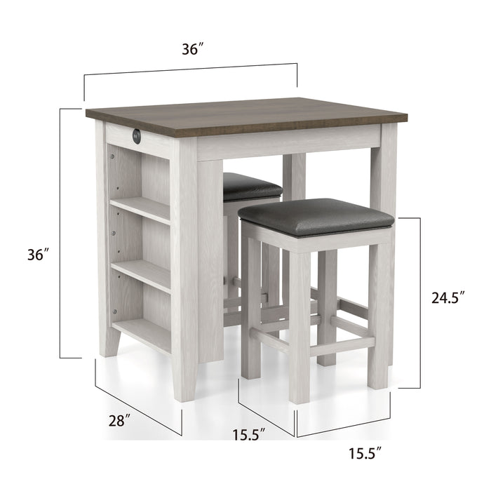 Jaxson Compact 3-Piece Island Set with Leatherette Stools & USB Ports