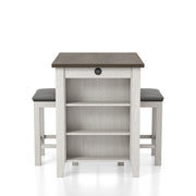 Jaxson Compact 3-Piece Island Set with Leatherette Stools & USB Ports