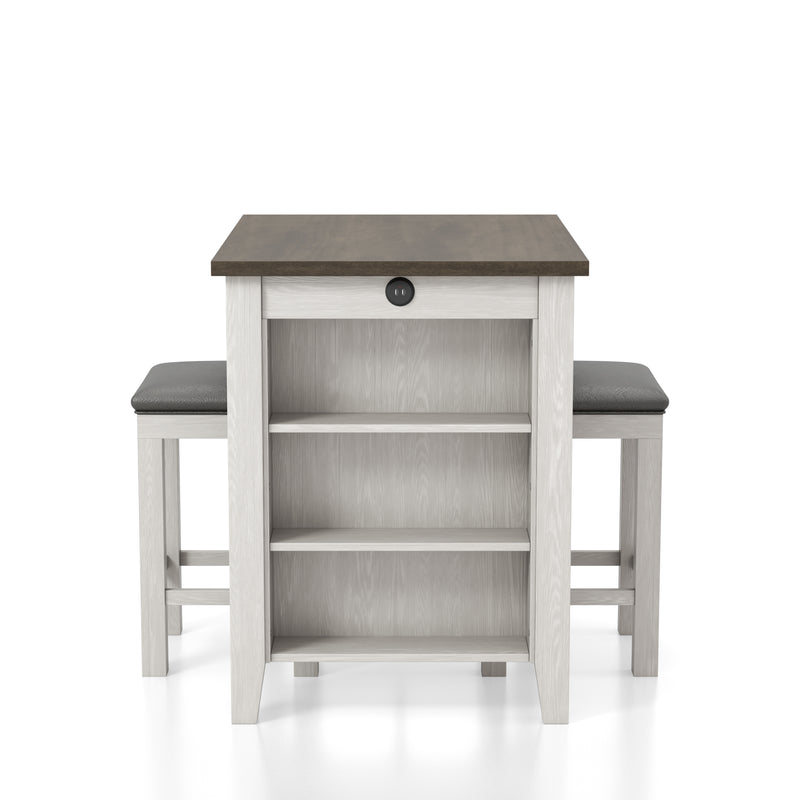 Jaxson Compact 3-Piece Island Set with Leatherette Stools & USB Ports