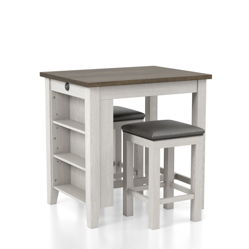 Jaxson Compact 3-Piece Island Set with Leatherette Stools & USB Ports