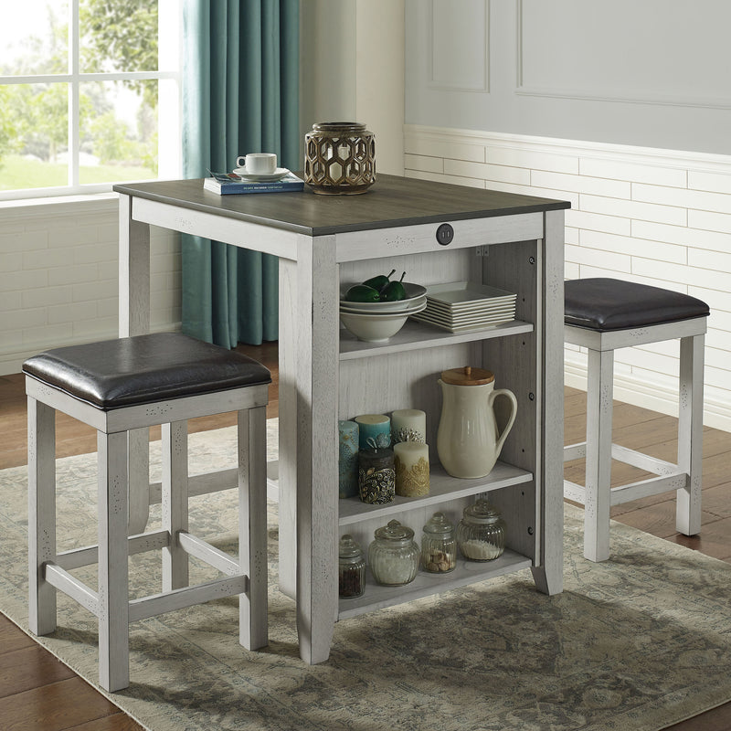 Jaxson Compact 3-Piece Island Set with Leatherette Stools & USB Ports