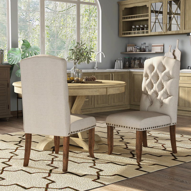 Gaylen Farmhouse Ivory Tufted and Rustic Oak Dining Chairs (Set of 2)