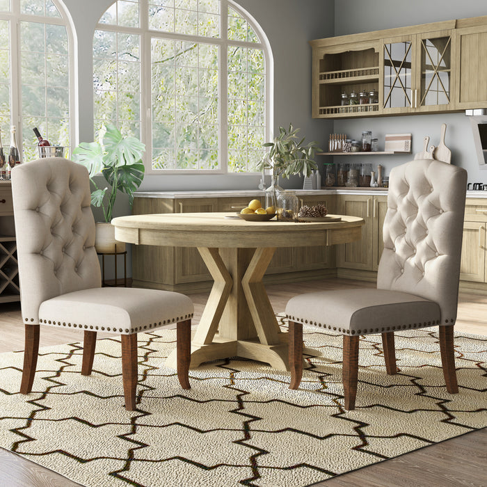 Gaylen Farmhouse Ivory Tufted and Rustic Oak Dining Chairs (Set of 2)