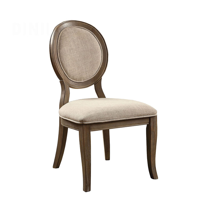 Etheridge Rustic Dark Oak Linen Round Back Dining Chairs (Set of 2)