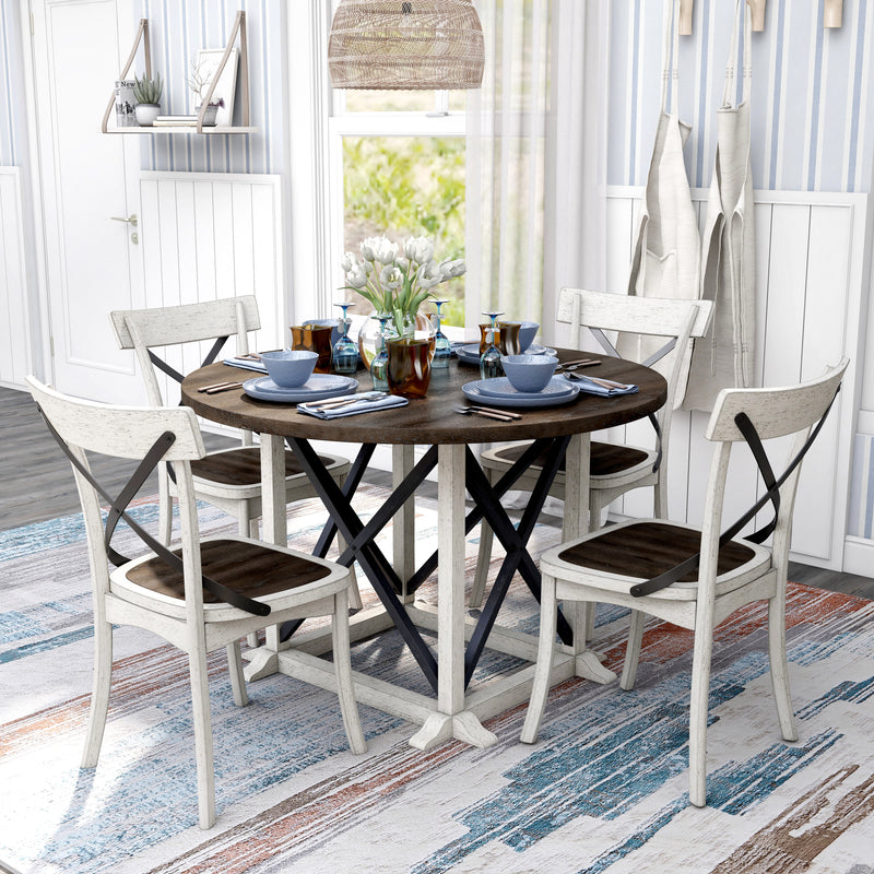 Garrison Dark Walnut & Antique White Farmhouse Round Dining Table