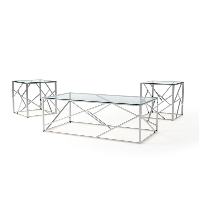Vicki Glam Metal and Tempered Glasstop 3-Piece Living Room Table Set