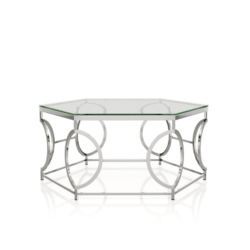 Eliza Glam Chrome and Glass Top Hexagon Coffee Table