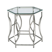 Eliza Glam Chrome and Glass Top Hexagon Side Table