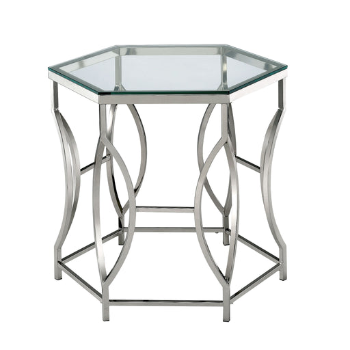 Eliza Glam Chrome and Glass Top Hexagon Side Table
