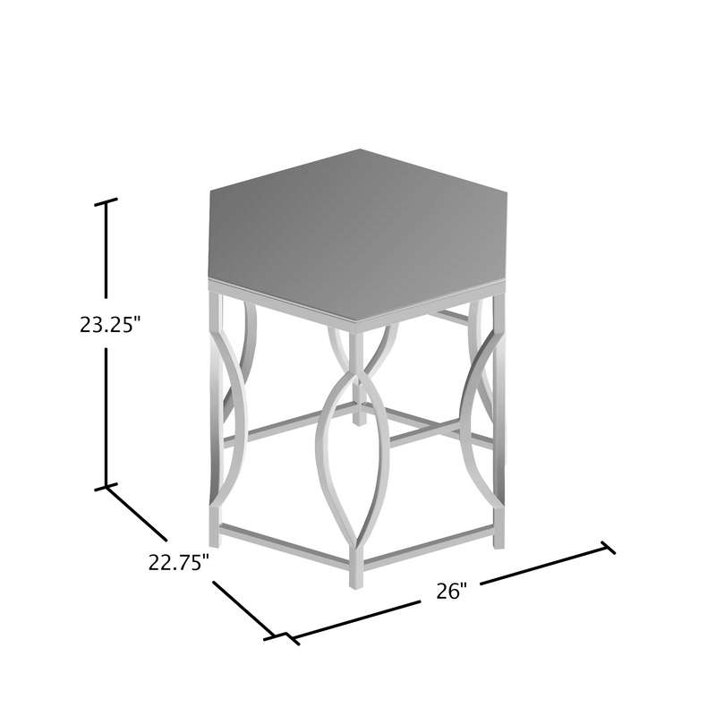 Eliza Glam Chrome and Glass Top Hexagon Side Table