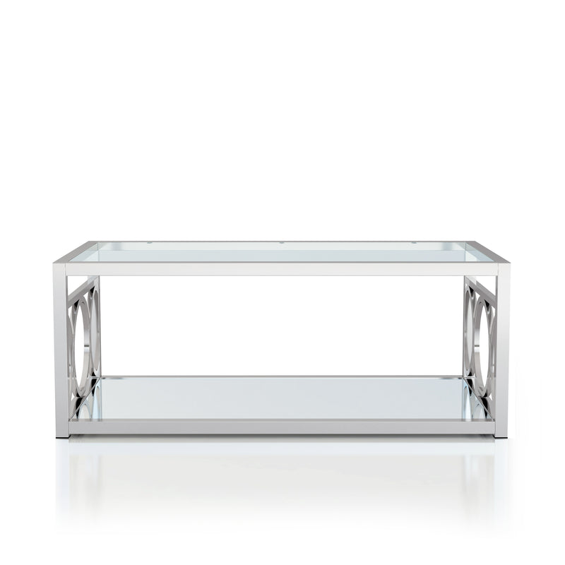 Diaz Glam Style Chrome & Glasstop Coffee Table with Lower Mirror Shelf