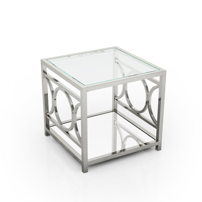 Diaz Chic Glass and Chrome End Table with Mirrored Lower Shelf