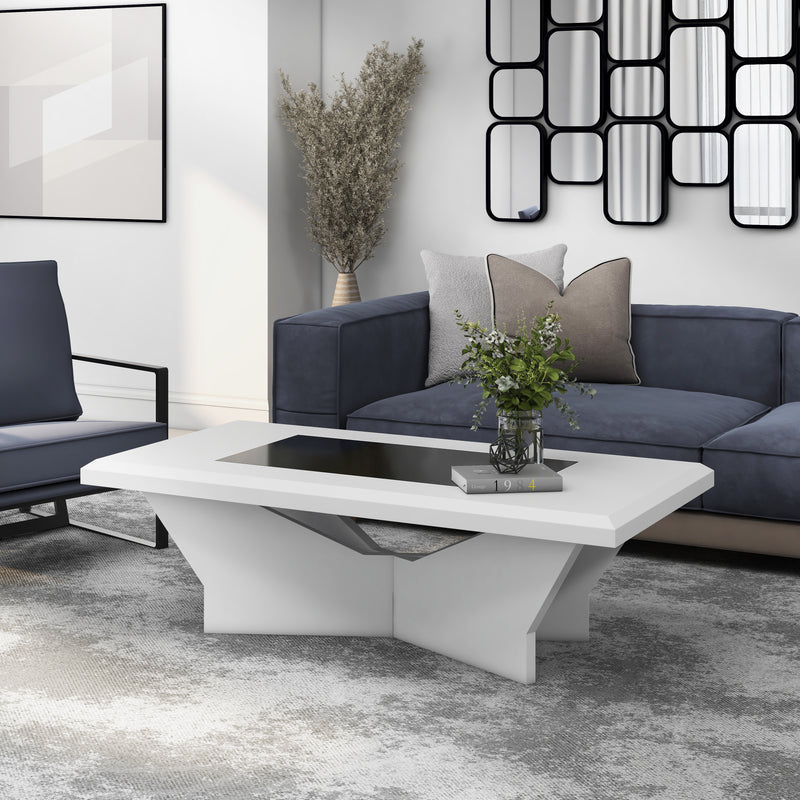 Romero Modern High Gloss White and Black Tempered Glass Coffee Table